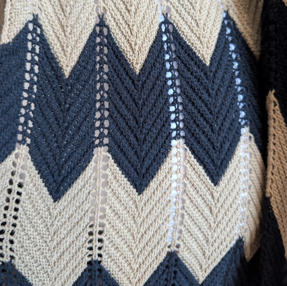 Western Whimsygoth Chevron Open Front Duster Cardigan Neutral Boho XS Cotton image 4